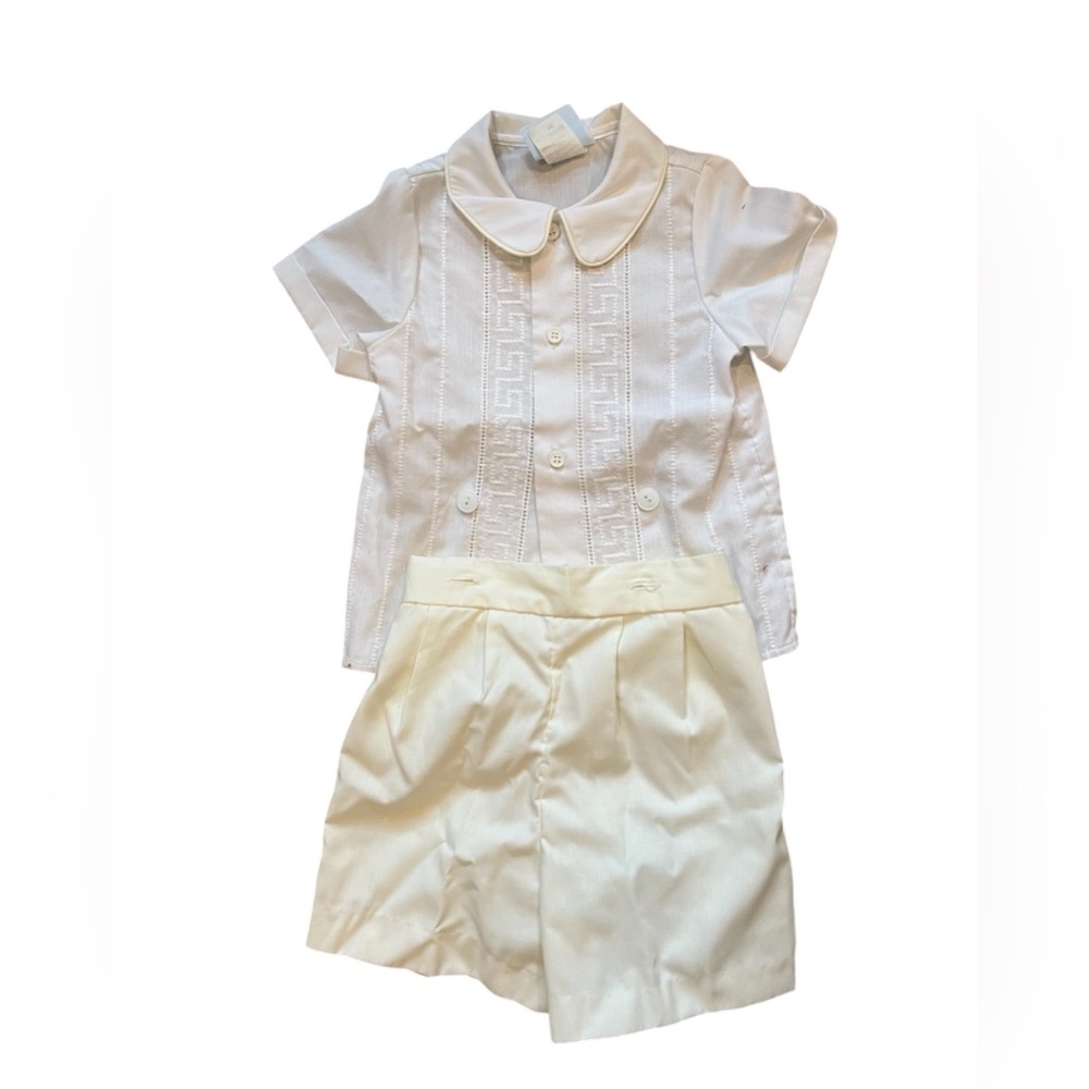 Vintage Toddler White Short Sleeve Shirt and Ivory Set - 2T
